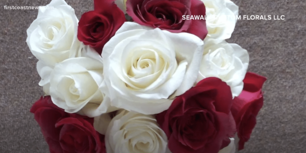 First Coast News and Seawalk Custom Florals. Red and White roses